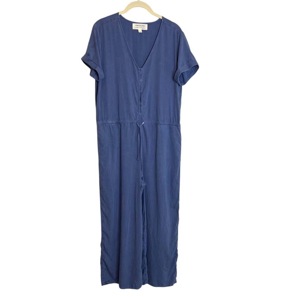 Cloth & Stone Womens Jumpsuit Size Small Blue Tencel Lyocell Pockets Wide Leg